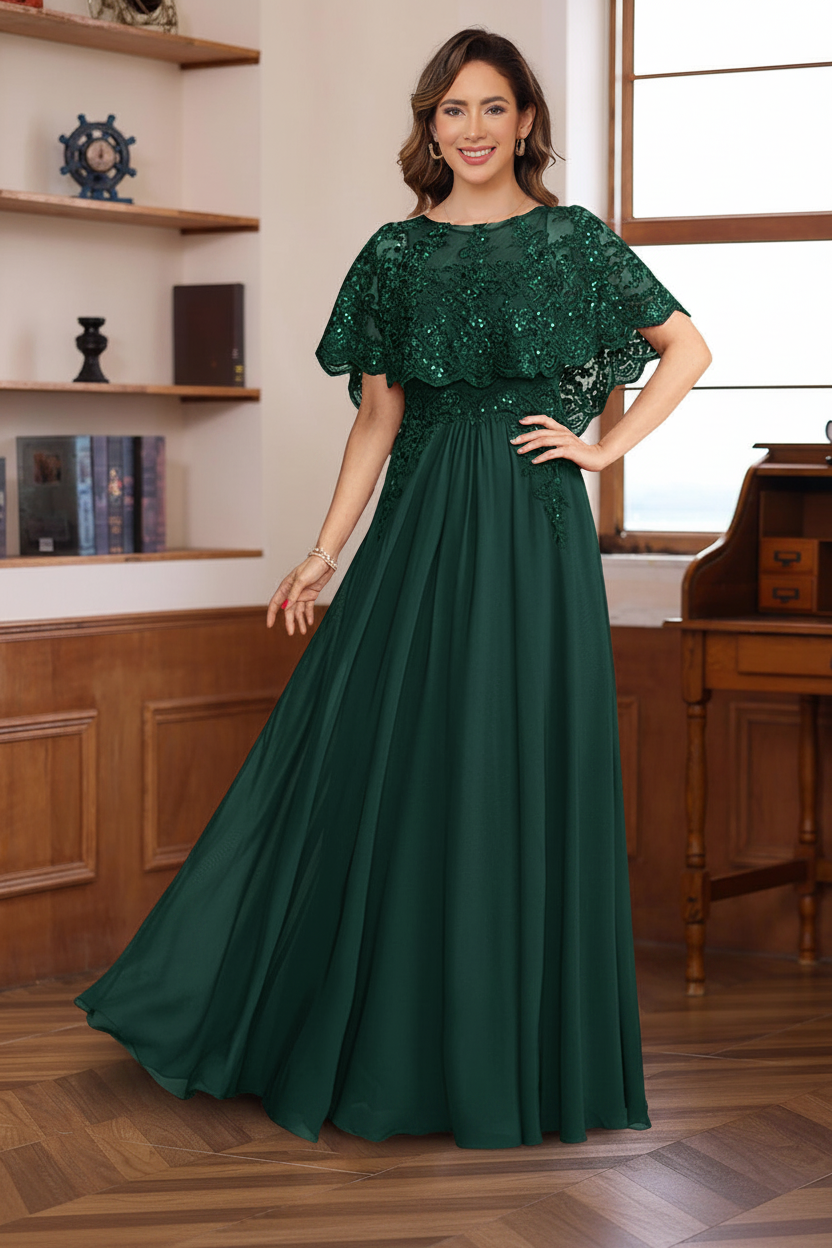A-Line/Princess Round Neck Floor-Length Elegant Mother of the Bride & Groom Dresses with Lace Appliques
