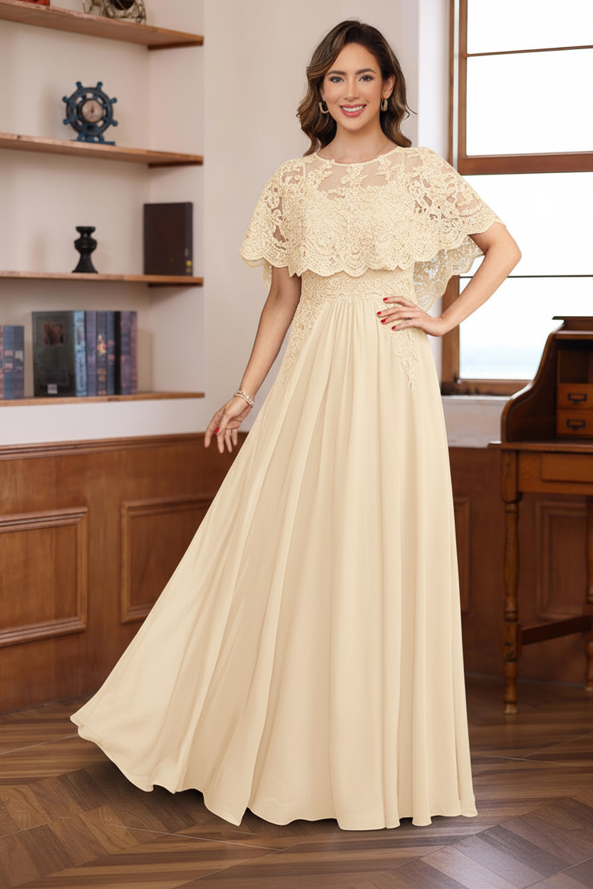 A-Line/Princess Round Neck Floor-Length Elegant Mother of the Bride & Groom Dresses with Lace Appliques