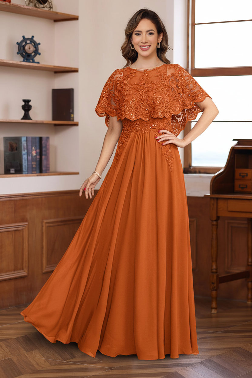 A-Line/Princess Round Neck Floor-Length Elegant Mother of the Bride & Groom Dresses with Lace Appliques