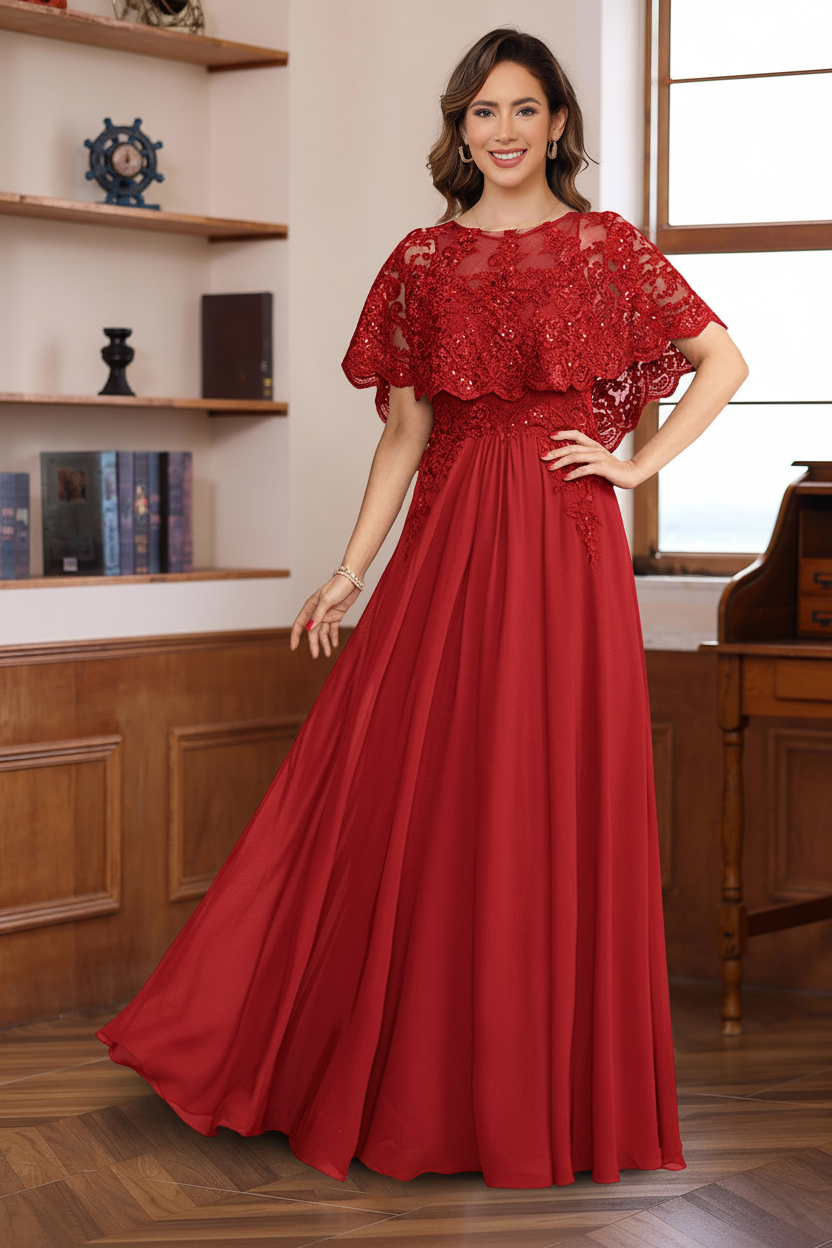 A-Line/Princess Round Neck Floor-Length Elegant Mother of the Bride & Groom Dresses with Lace Appliques
