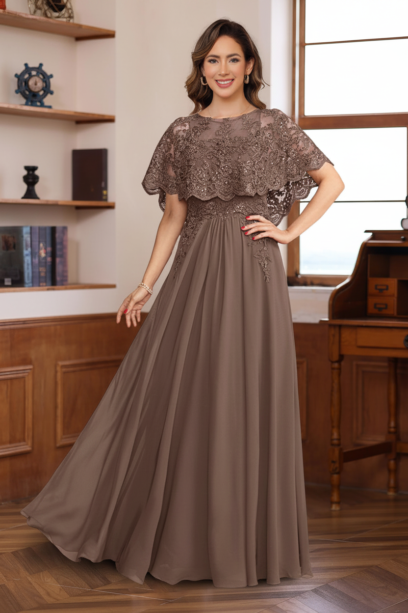 A-Line/Princess Round Neck Floor-Length Elegant Mother of the Bride & Groom Dresses with Lace Appliques