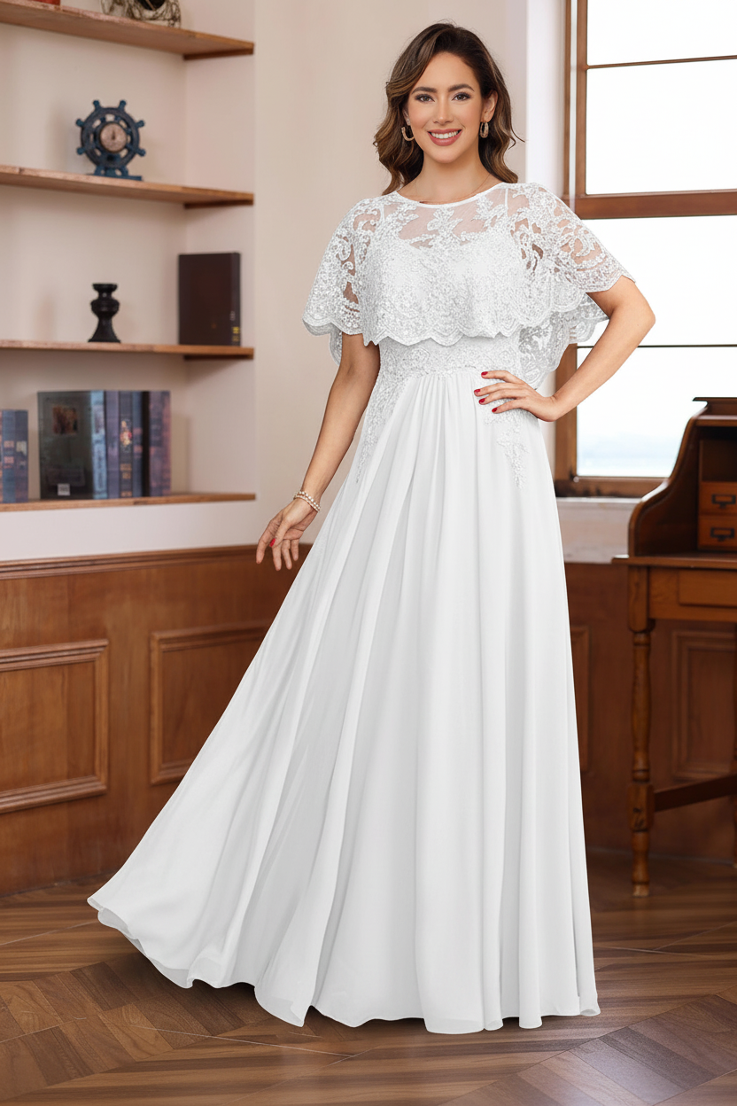 A-Line/Princess Round Neck Floor-Length Elegant Mother of the Bride & Groom Dresses with Lace Appliques