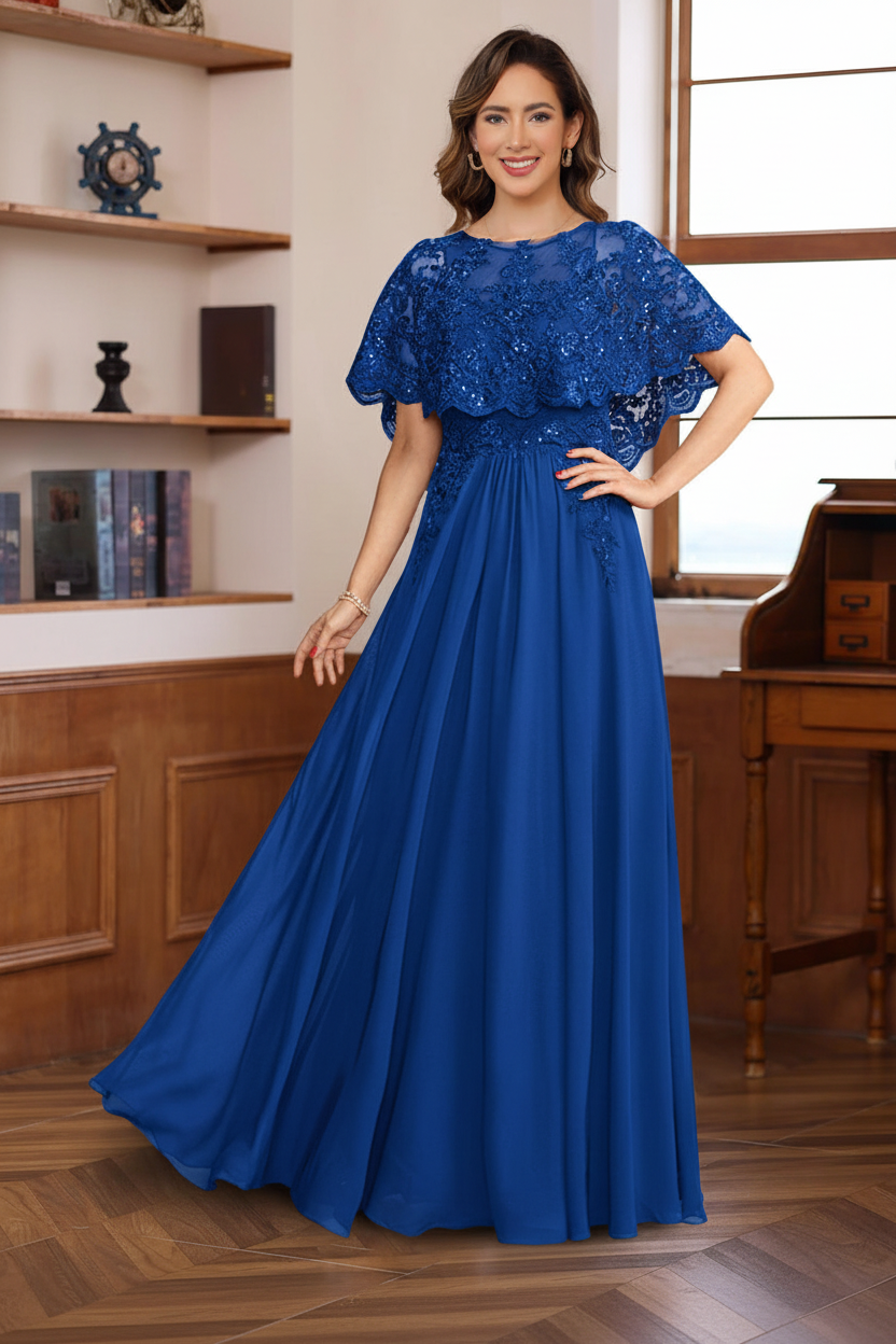 A-Line/Princess Round Neck Floor-Length Elegant Mother of the Bride & Groom Dresses with Lace Appliques