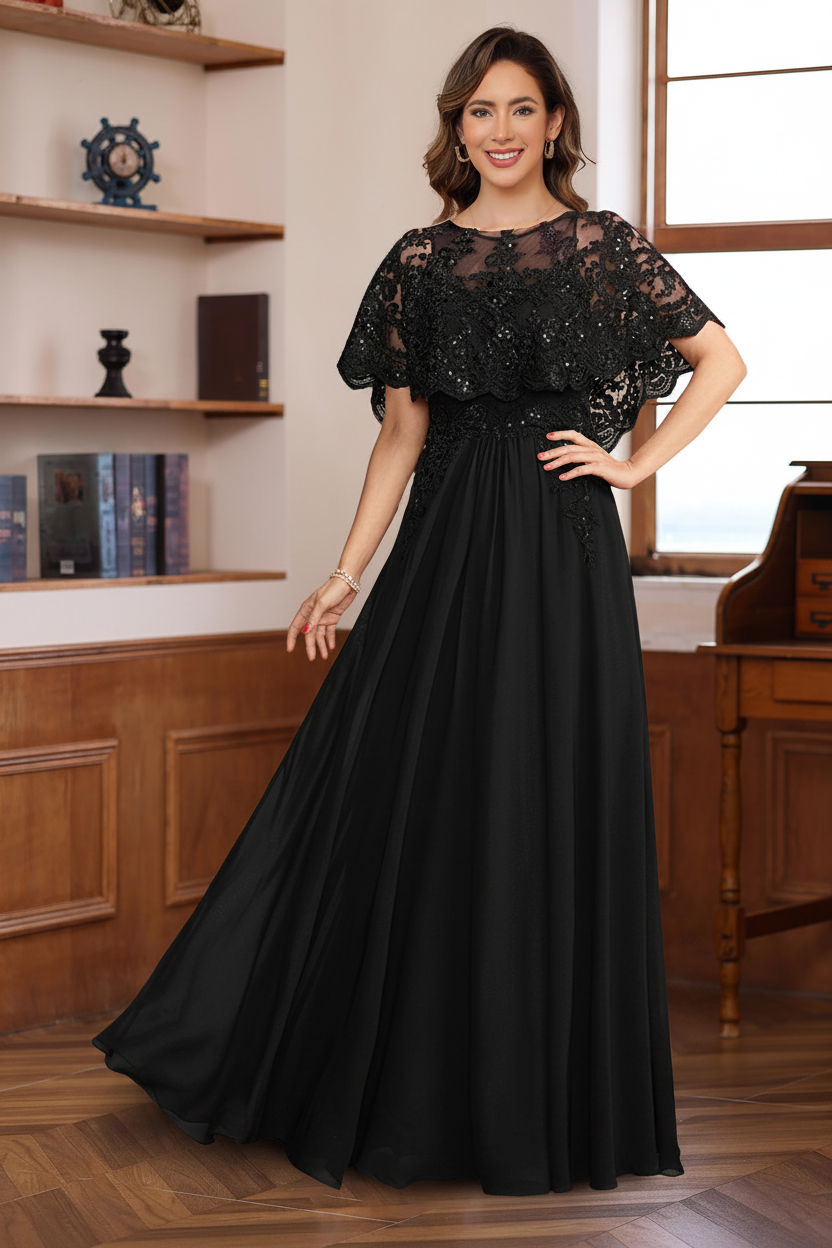A-Line/Princess Round Neck Floor-Length Elegant Mother of the Bride & Groom Dresses with Lace Appliques