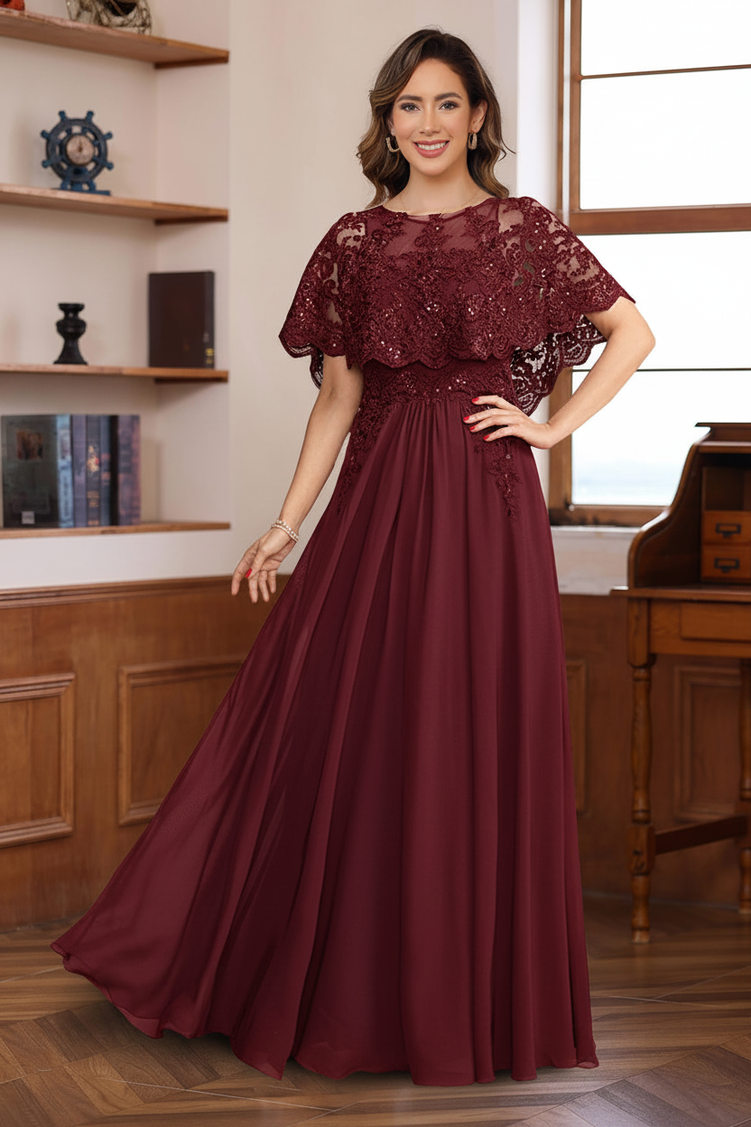 A-Line/Princess Round Neck Floor-Length Elegant Mother of the Bride & Groom Dresses with Lace Appliques