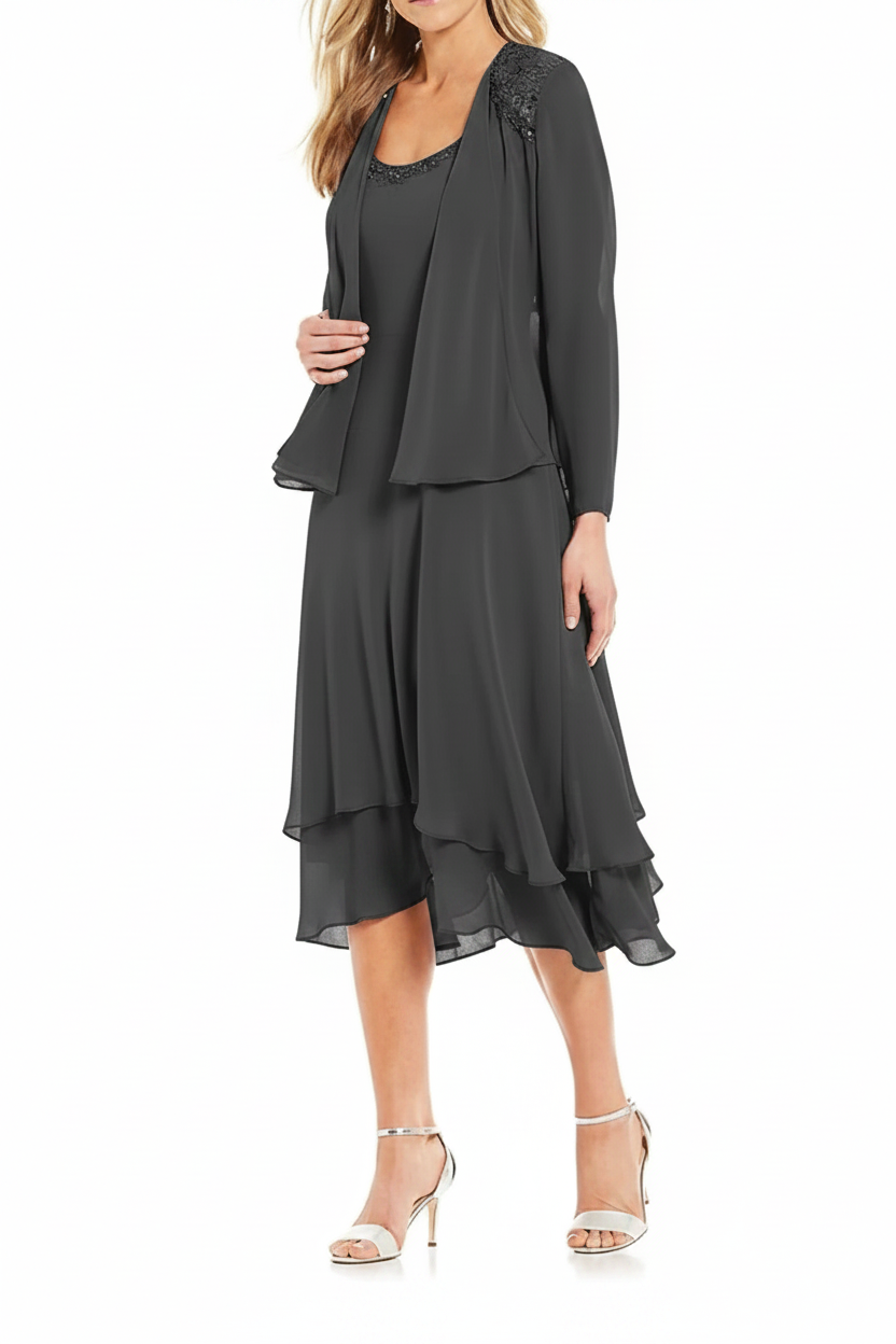 A-Line/Princess Round Neck Sleeveless Tea-Length Mother Of The Bride Dresses With Jacket