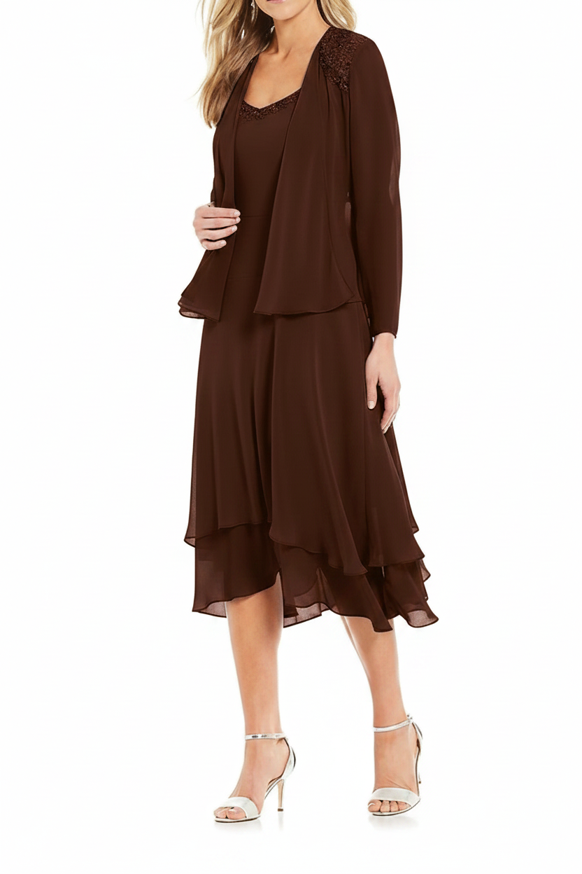 A-Line/Princess Round Neck Sleeveless Tea-Length Mother Of The Bride Dresses With Jacket
