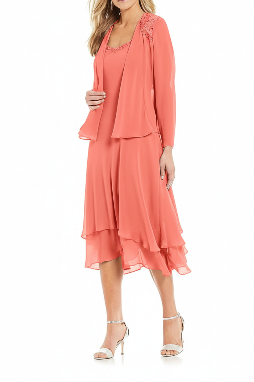 A-Line/Princess Round Neck Sleeveless Tea-Length Mother Of The Bride Dresses With Jacket