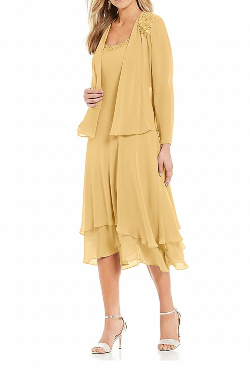 A-Line/Princess Round Neck Sleeveless Tea-Length Mother Of The Bride Dresses With Jacket