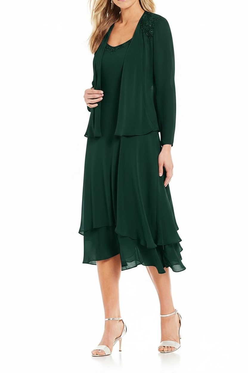 A-Line/Princess Round Neck Sleeveless Tea-Length Mother Of The Bride Dresses With Jacket