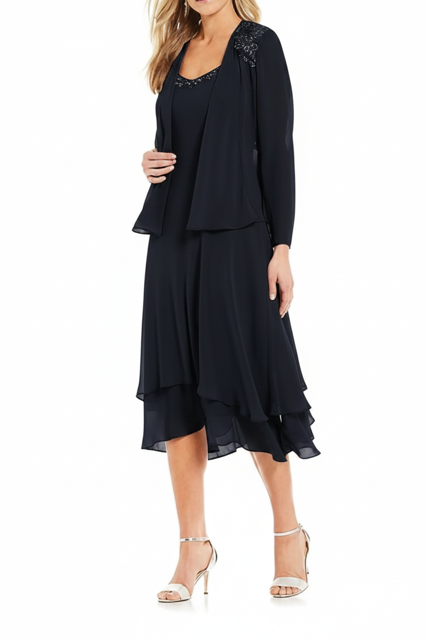 A-Line/Princess Round Neck Sleeveless Tea-Length Mother Of The Bride Dresses With Jacket