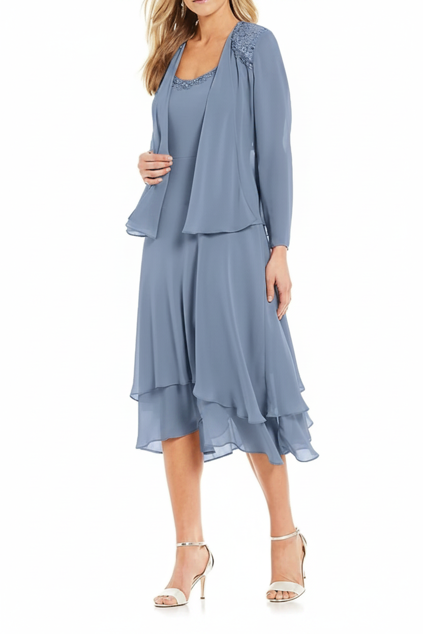 A-Line/Princess Round Neck Sleeveless Tea-Length Mother Of The Bride Dresses With Jacket