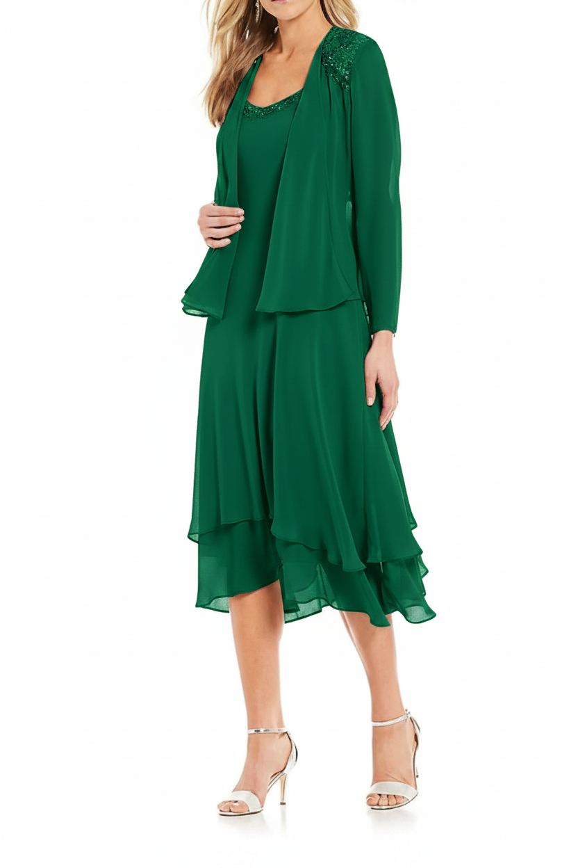 A-Line/Princess Round Neck Sleeveless Tea-Length Mother Of The Bride Dresses With Jacket