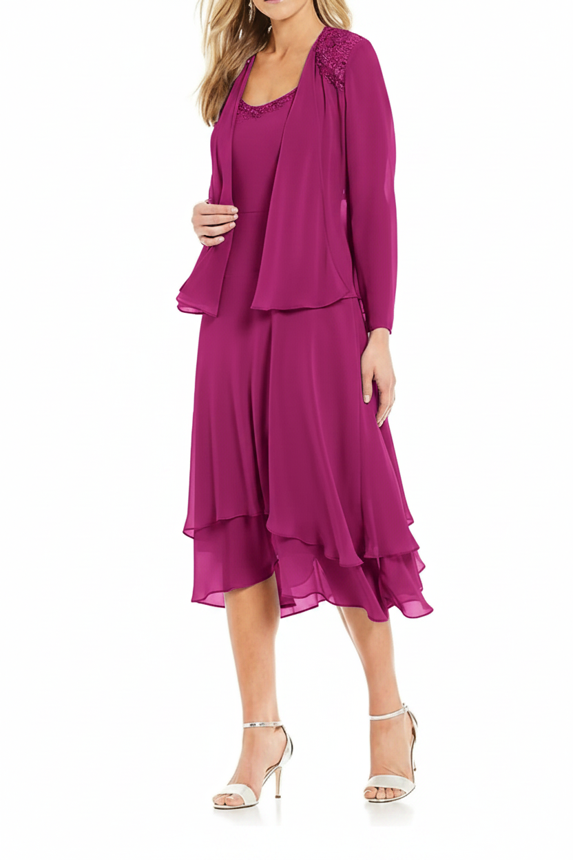 A-Line/Princess Round Neck Sleeveless Tea-Length Mother Of The Bride Dresses With Jacket