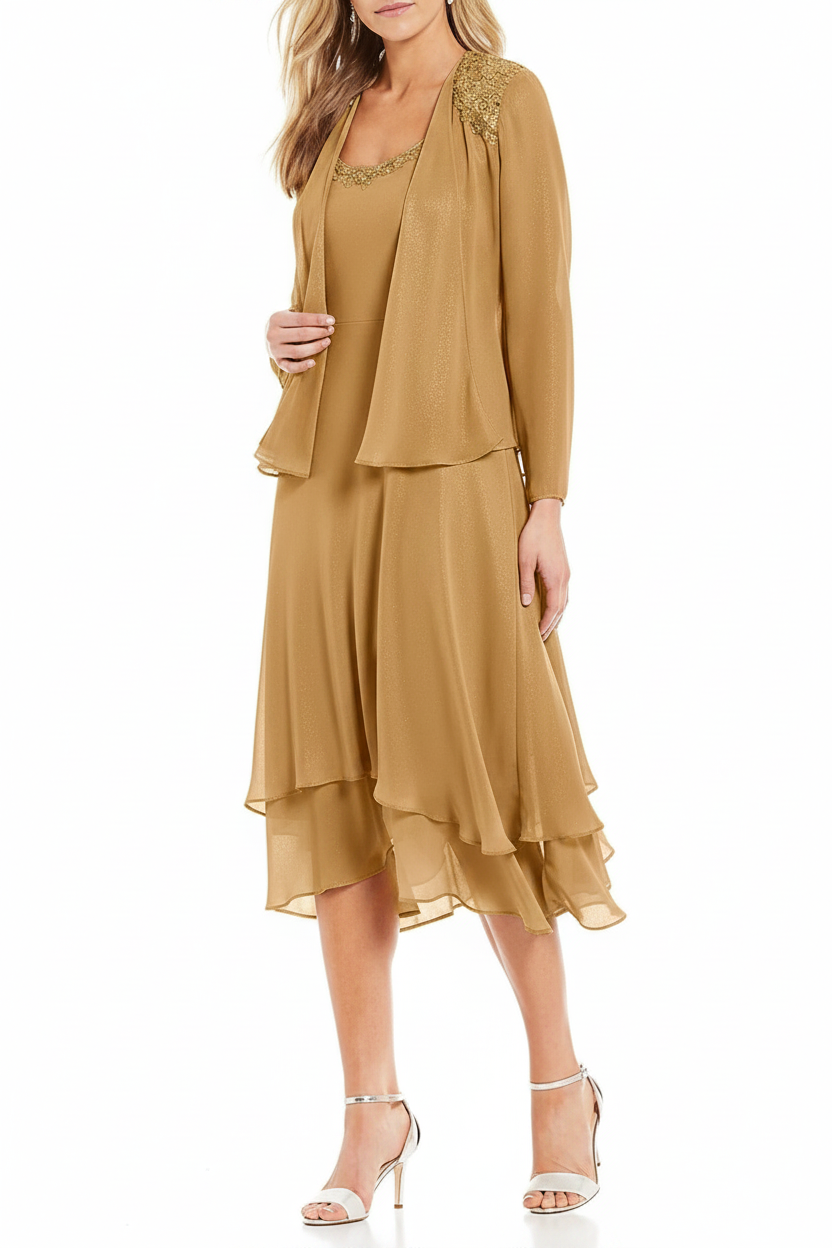 A-Line/Princess Round Neck Sleeveless Tea-Length Mother Of The Bride Dresses With Jacket