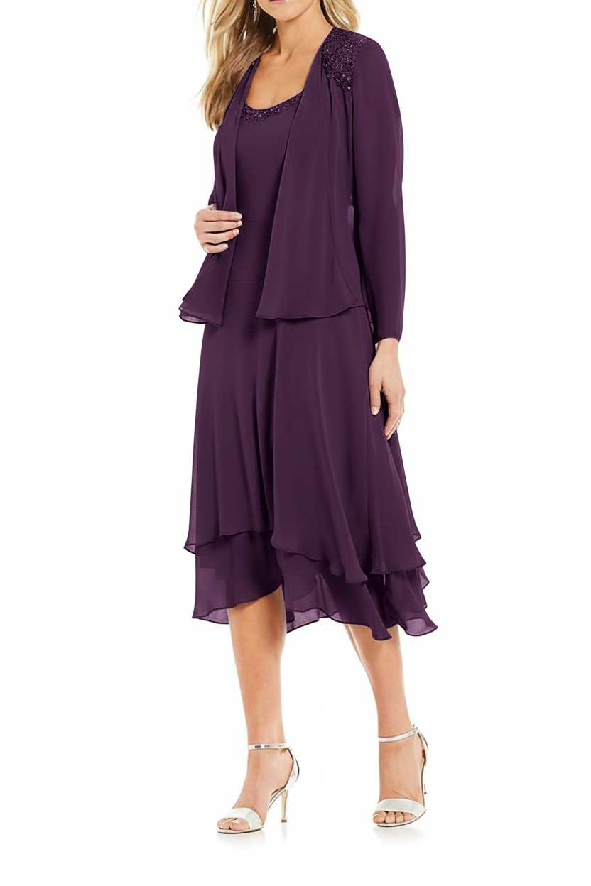A-Line/Princess Round Neck Sleeveless Tea-Length Mother Of The Bride Dresses With Jacket