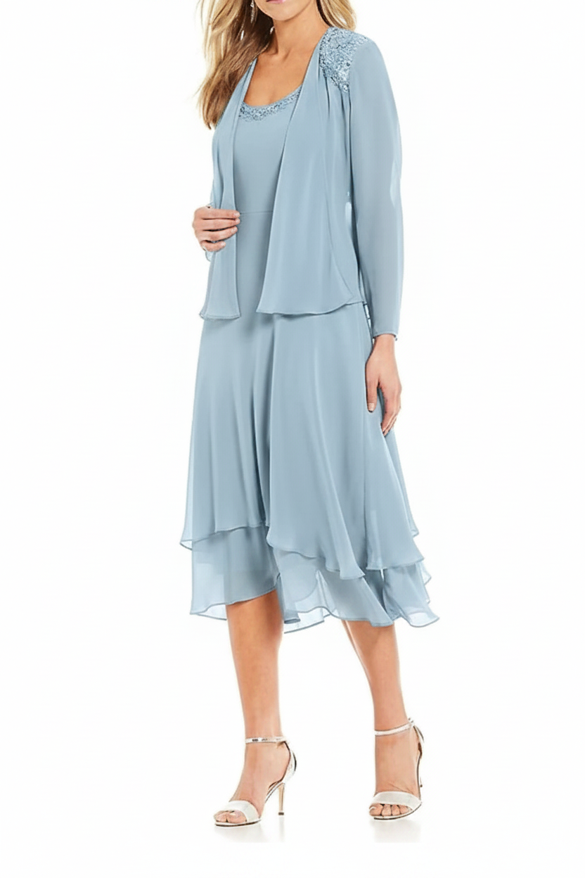 A-Line/Princess Round Neck Sleeveless Tea-Length Mother Of The Bride Dresses With Jacket