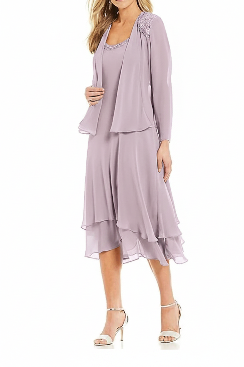 A-Line/Princess Round Neck Sleeveless Tea-Length Mother Of The Bride Dresses With Jacket