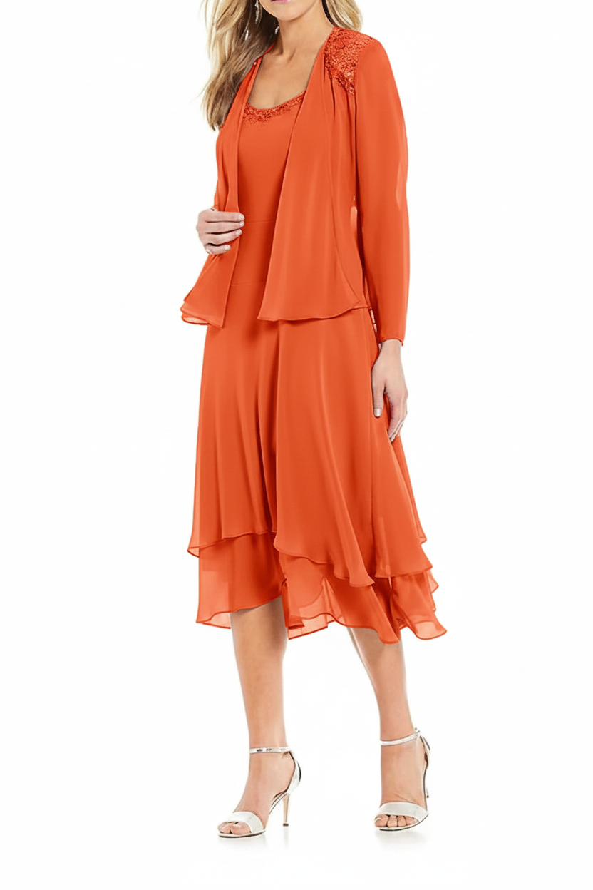 A-Line/Princess Round Neck Sleeveless Tea-Length Mother Of The Bride Dresses With Jacket