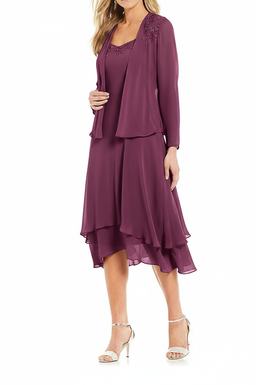 A-Line/Princess Round Neck Sleeveless Tea-Length Mother Of The Bride Dresses With Jacket