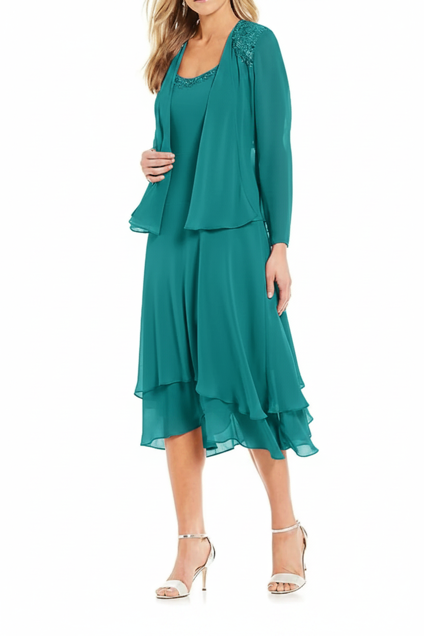 A-Line/Princess Round Neck Sleeveless Tea-Length Mother Of The Bride Dresses With Jacket