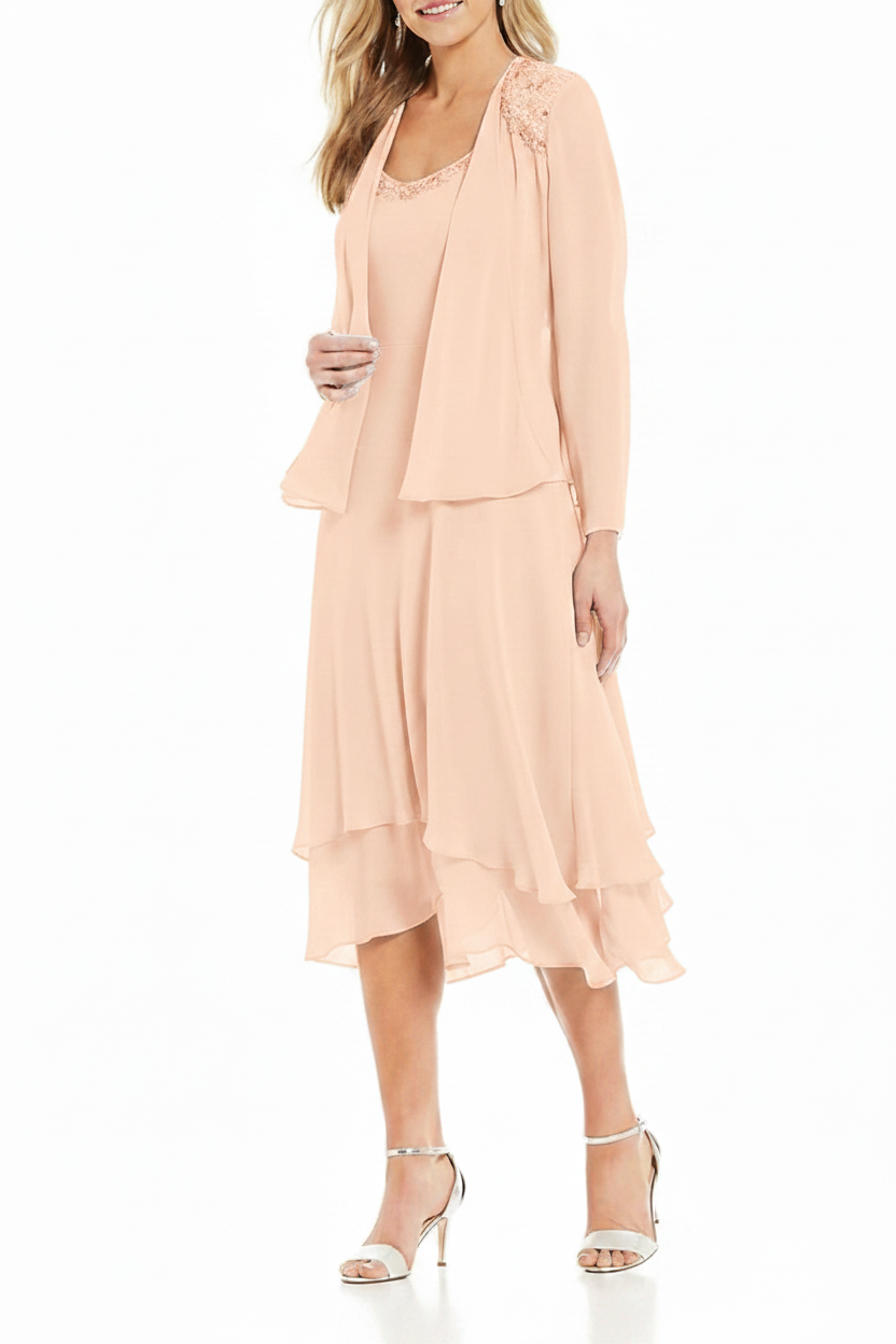 A-Line/Princess Round Neck Sleeveless Tea-Length Mother Of The Bride Dresses With Jacket