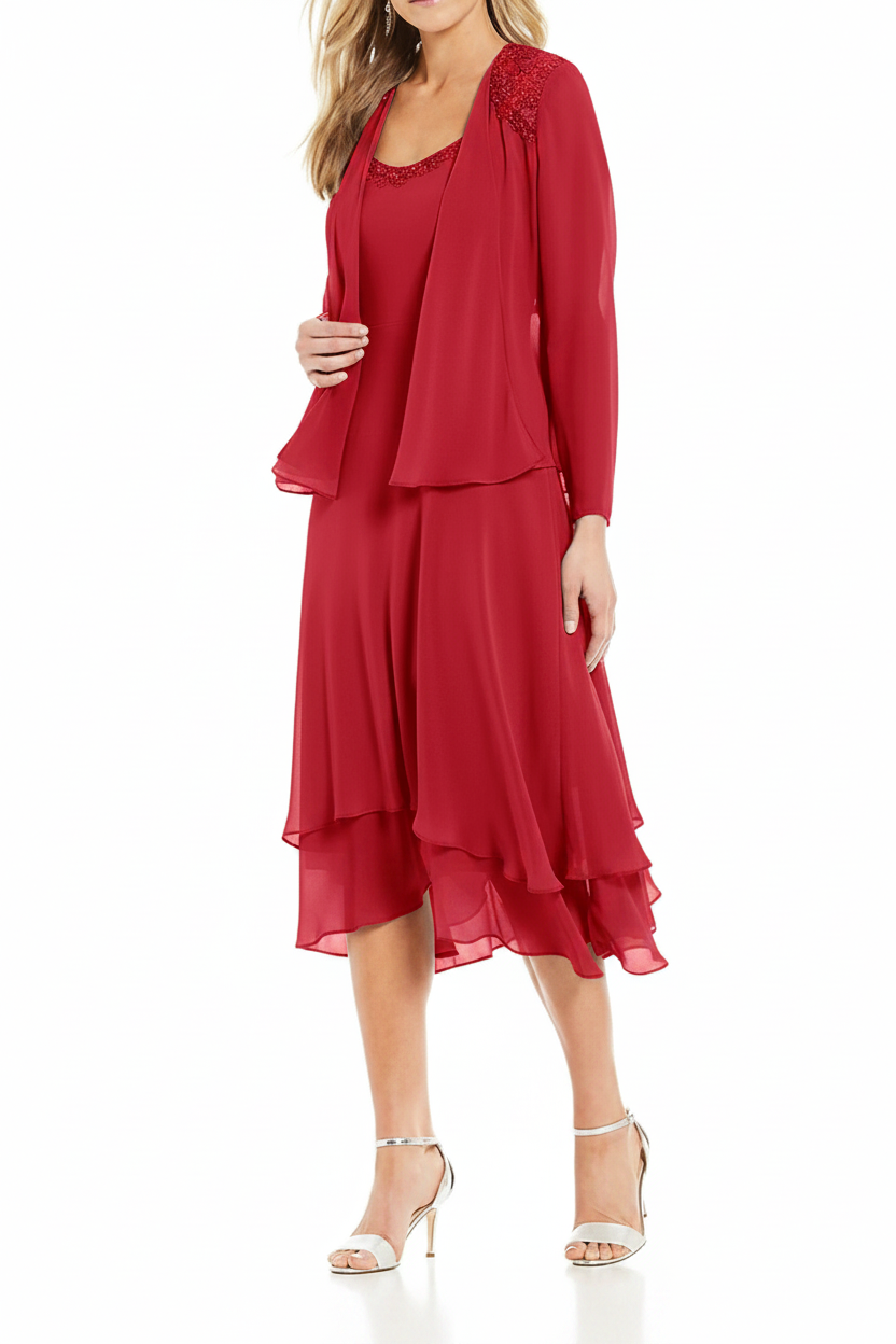 A-Line/Princess Round Neck Sleeveless Tea-Length Mother Of The Bride Dresses With Jacket