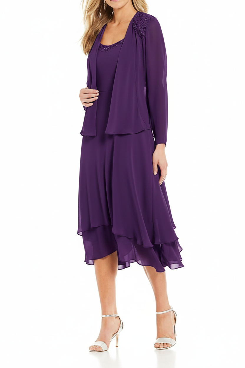 A-Line/Princess Round Neck Sleeveless Tea-Length Mother Of The Bride Dresses With Jacket