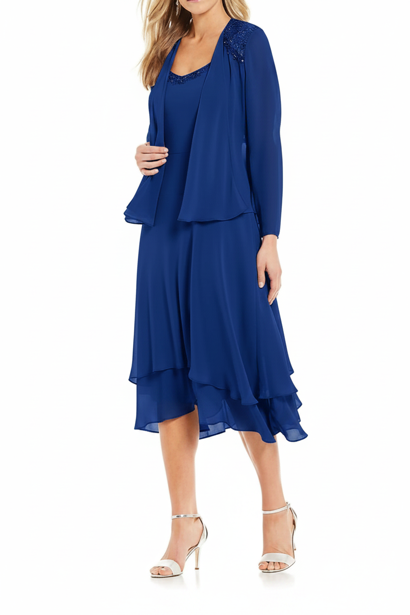 A-Line/Princess Round Neck Sleeveless Tea-Length Mother Of The Bride Dresses With Jacket