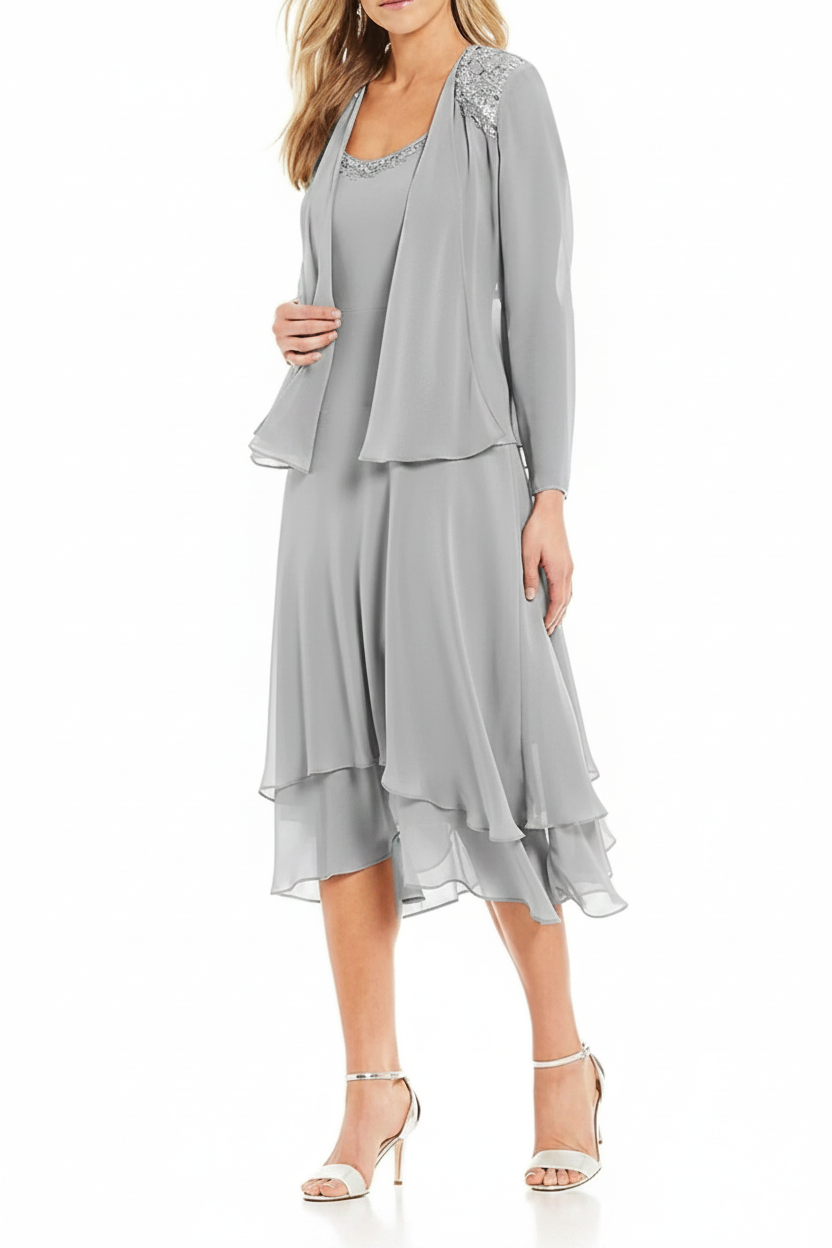 A-Line/Princess Round Neck Sleeveless Tea-Length Mother Of The Bride Dresses With Jacket