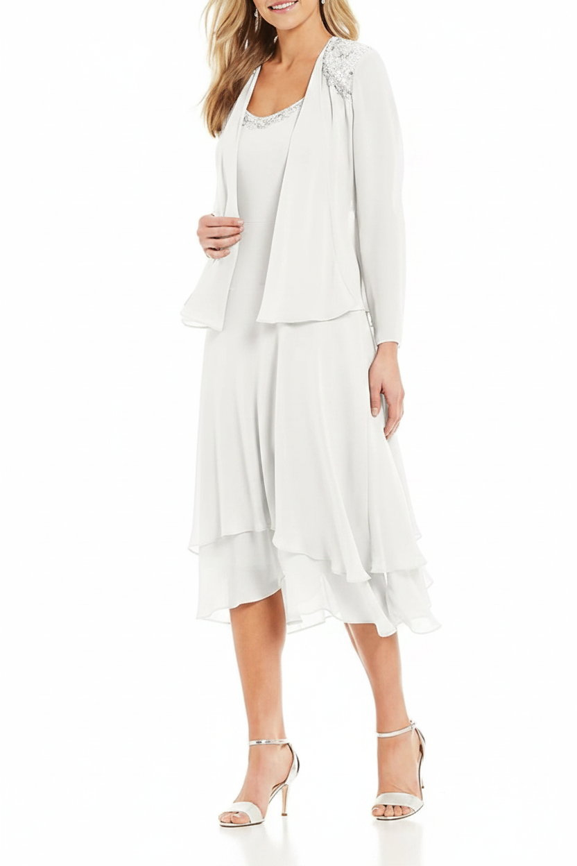 A-Line/Princess Round Neck Sleeveless Tea-Length Mother Of The Bride Dresses With Jacket
