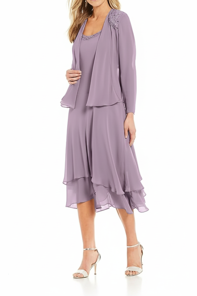 A-Line/Princess Round Neck Sleeveless Tea-Length Mother Of The Bride Dresses With Jacket