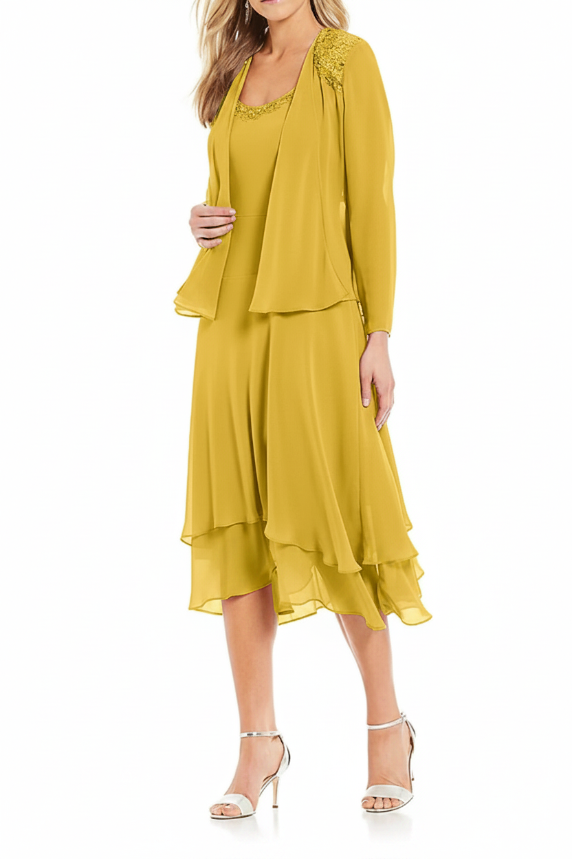 A-Line/Princess Round Neck Sleeveless Tea-Length Mother Of The Bride Dresses With Jacket