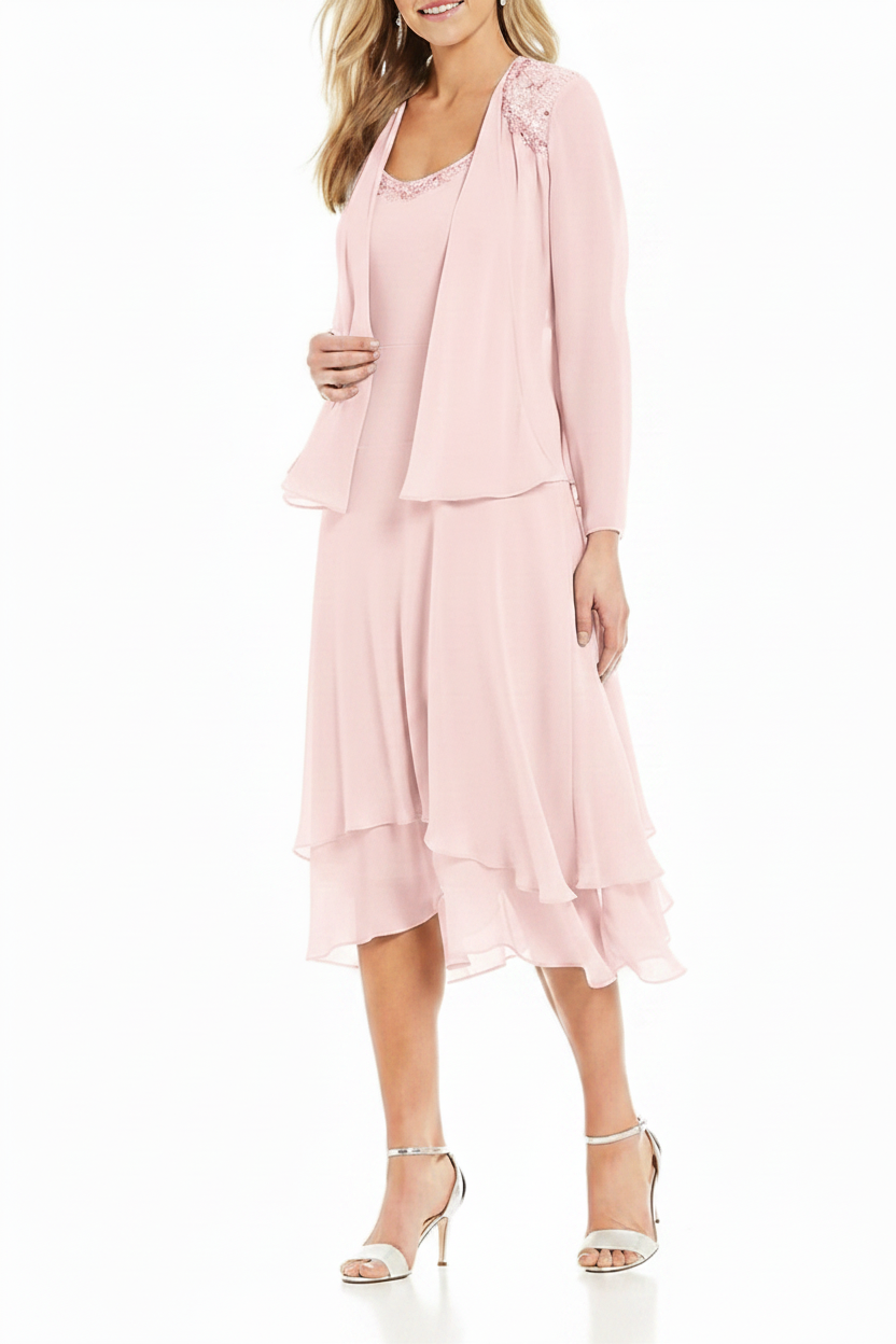 A-Line/Princess Round Neck Sleeveless Tea-Length Mother Of The Bride Dresses With Jacket