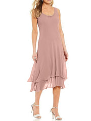 A-Line/Princess Round Neck Sleeveless Tea-Length Mother Of The Bride Dresses With Jacket