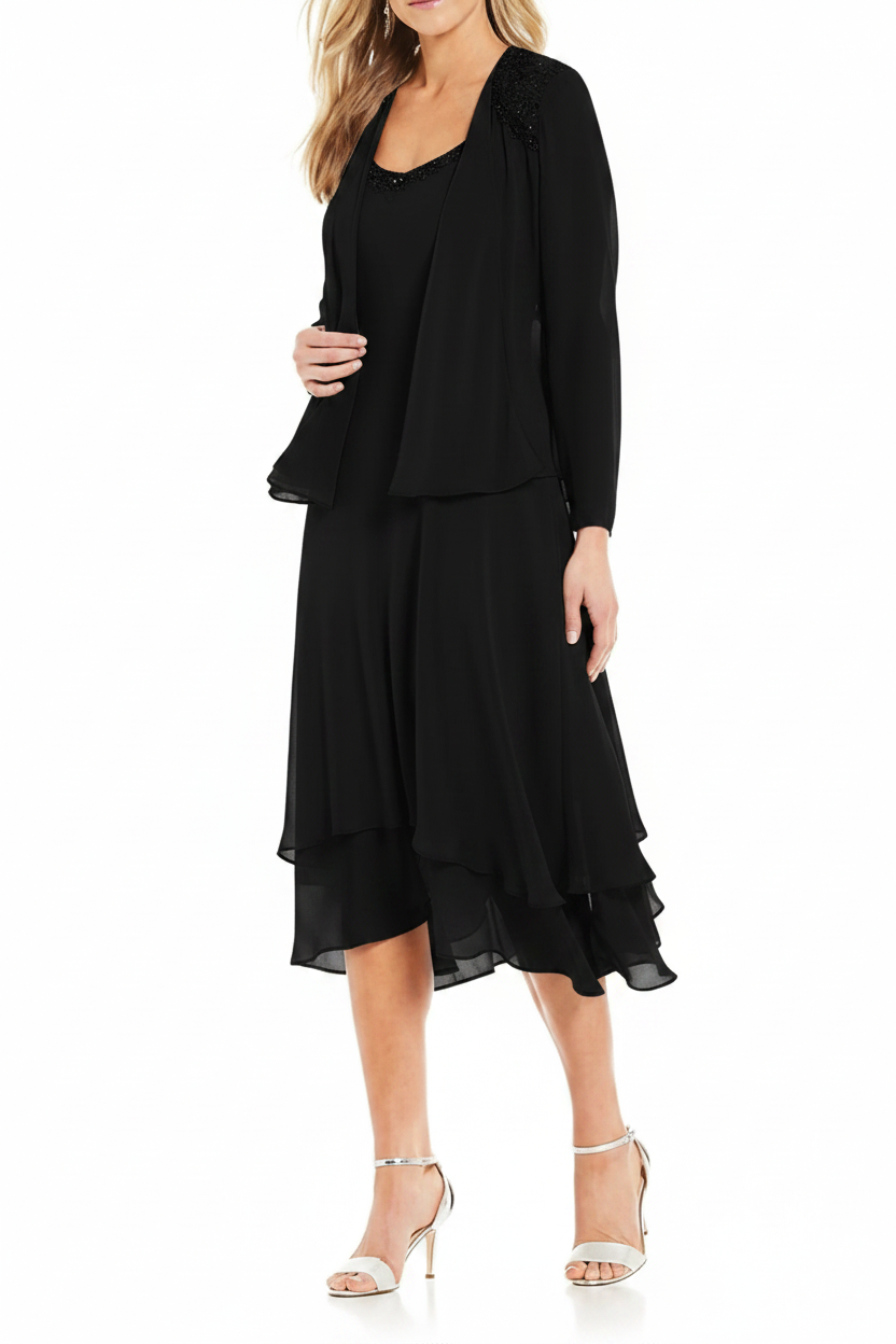 A-Line/Princess Round Neck Sleeveless Tea-Length Mother Of The Bride Dresses With Jacket