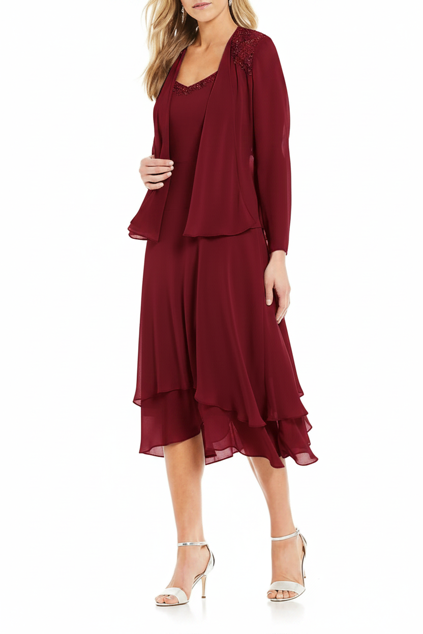 A-Line/Princess Round Neck Sleeveless Tea-Length Mother Of The Bride Dresses With Jacket