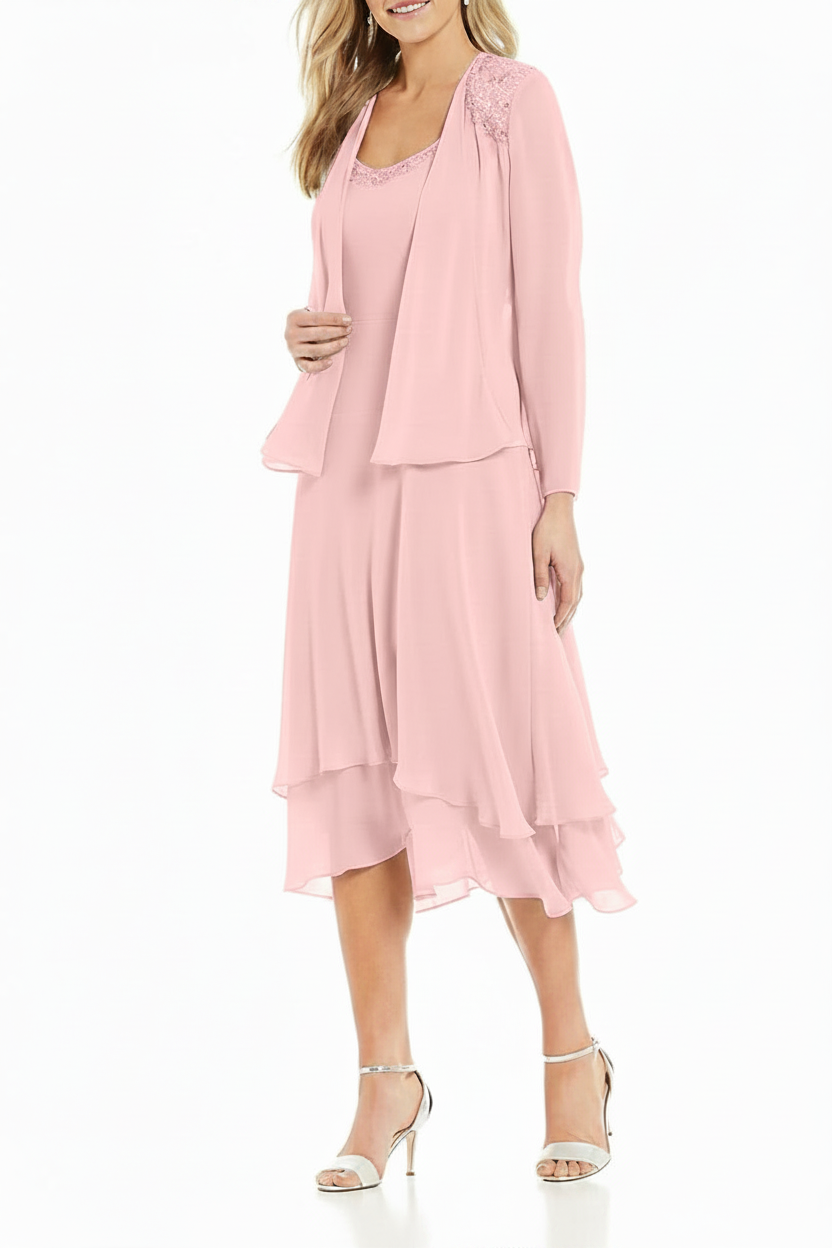 A-Line/Princess Round Neck Sleeveless Tea-Length Mother Of The Bride Dresses With Jacket