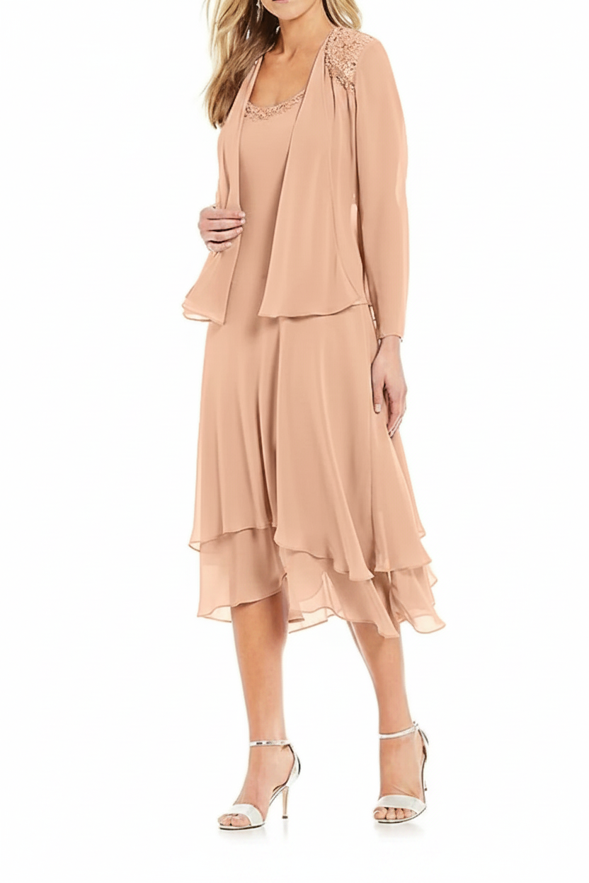 A-Line/Princess Round Neck Sleeveless Tea-Length Mother Of The Bride Dresses With Jacket