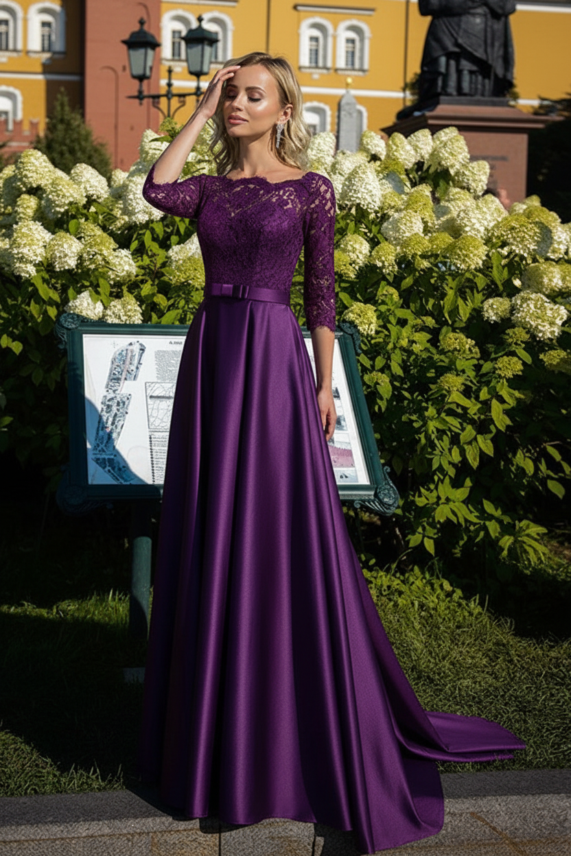A-Line/Princess Satin Mother of the Bride Dresses with Lace & Belt
