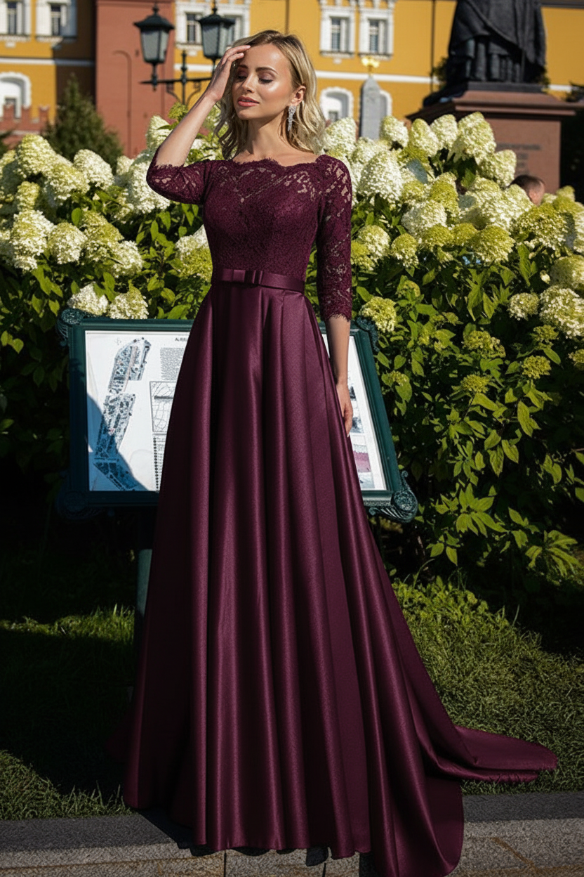 A-Line/Princess Satin Mother of the Bride Dresses with Lace & Belt