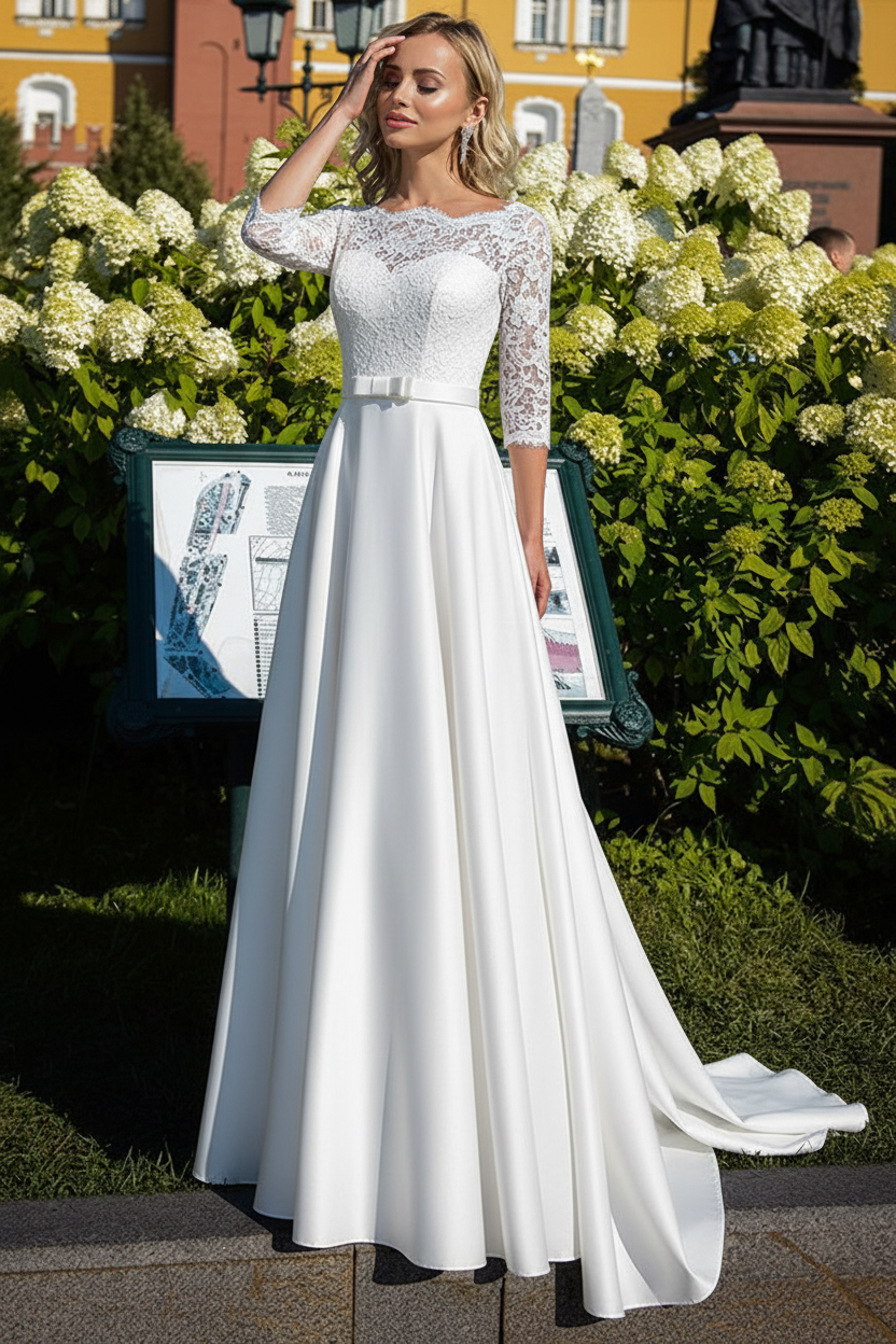 A-Line/Princess Satin Mother of the Bride Dresses with Lace & Belt