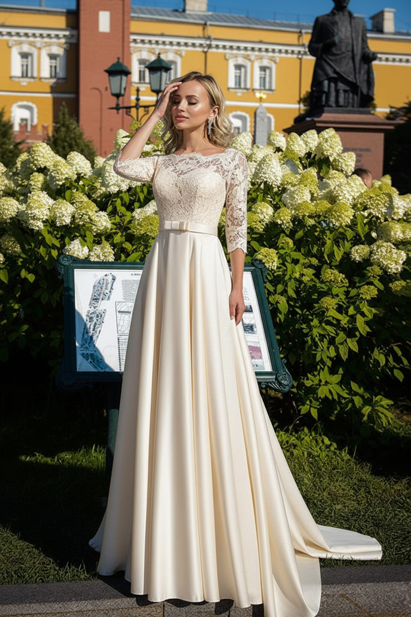 A-Line/Princess Satin Mother of the Bride Dresses with Lace & Belt