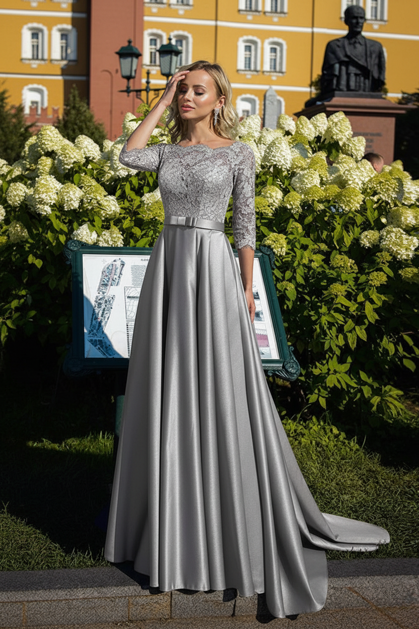 A-Line/Princess Satin Mother of the Bride Dresses with Lace & Belt
