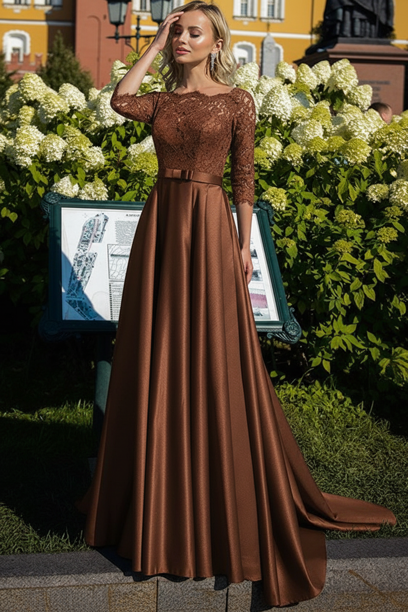 A-Line/Princess Satin Mother of the Bride Dresses with Lace & Belt