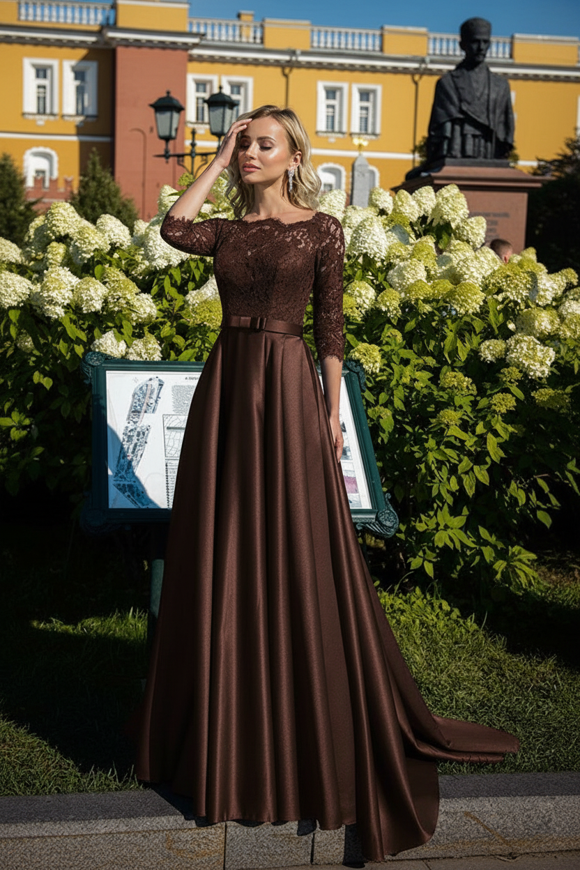 A-Line/Princess Satin Mother of the Bride Dresses with Lace & Belt