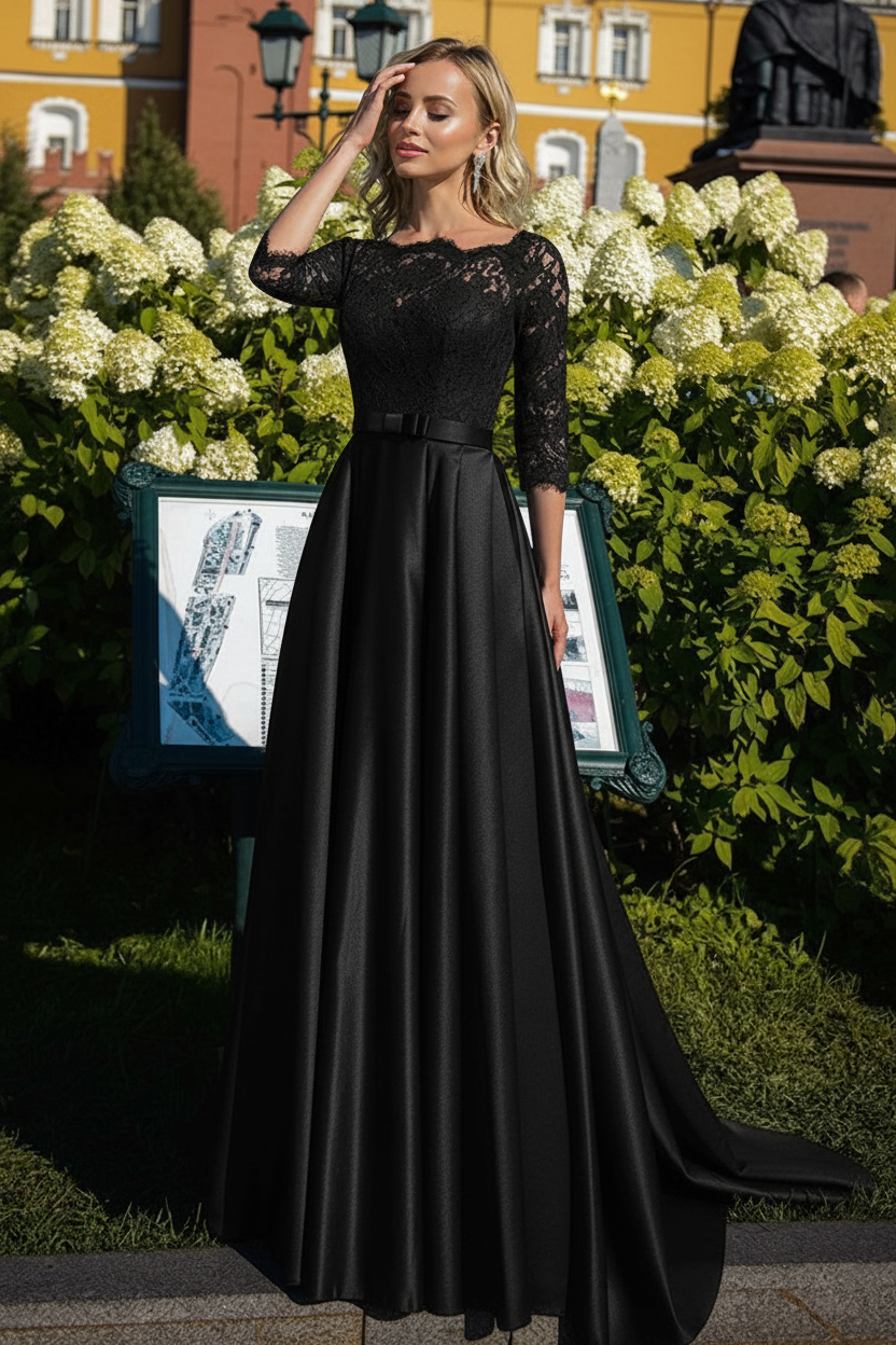 A-Line/Princess Satin Mother of the Bride Dresses with Lace & Belt