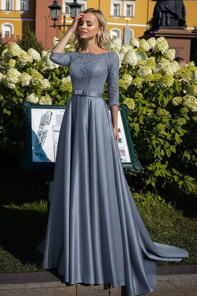 A-Line/Princess Satin Mother of the Bride Dresses with Lace & Belt