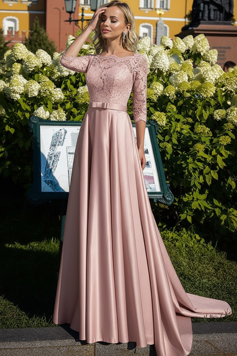 A-Line/Princess Satin Mother of the Bride Dresses with Lace & Belt