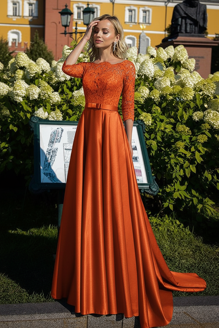 A-Line/Princess Satin Mother of the Bride Dresses with Lace & Belt
